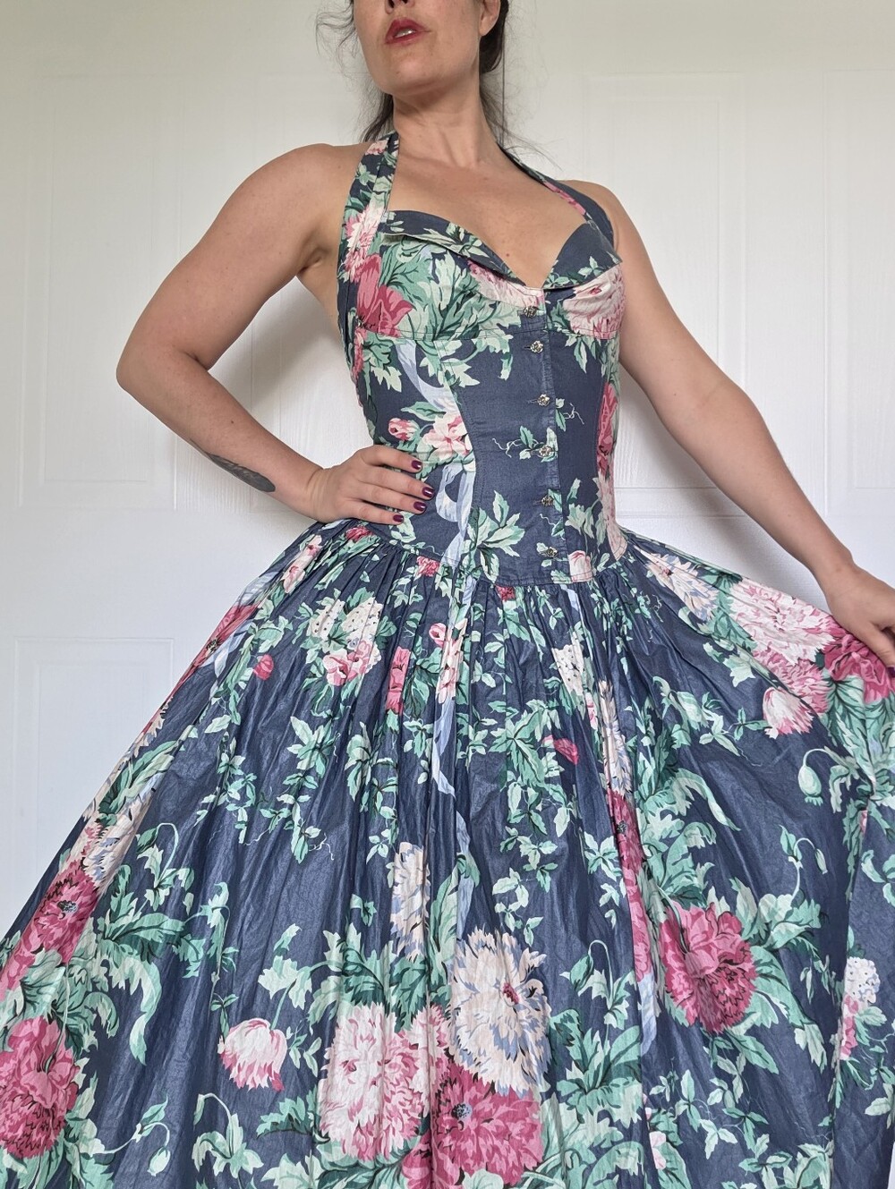 Foxy Lady Rhonda Harness Floral Halter Dress w Crinoline US 10